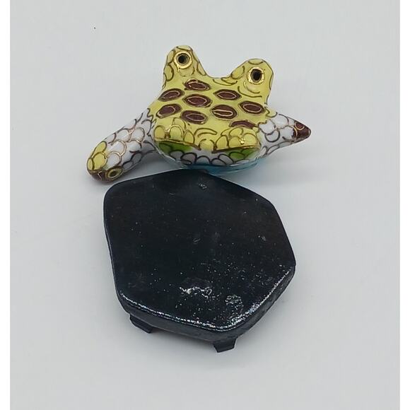 Cloisonne Enamel Colorful Turtle With Wooden Stand Figural Figurine Miniature - Picture 6 of 8